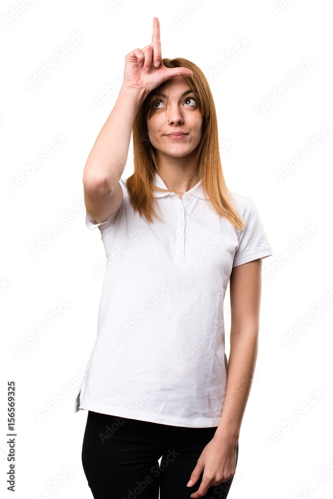 Canvas Prints Beautiful young girl making loser sign