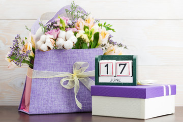 Calendar 17 June Still Life with Flowers and gifts=