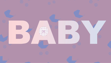 The word "baby" in the background of the carriages bright colors with buttons, vector illustration