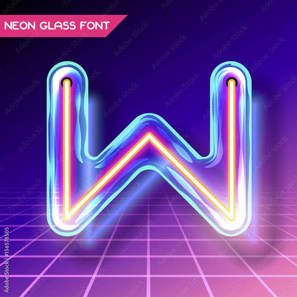 Poster retro glass neon font