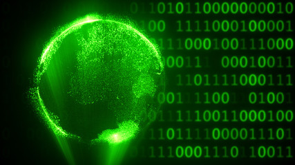 Digital green world on abstract background 3d illustration