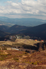 Fototapeta na wymiar Carpathian mountains. The village in the mountains. Houses in the mountains.