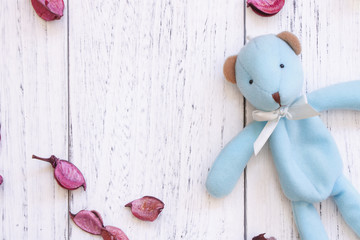 Stock Photography vintage white painted wood table cute blue bear