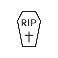 Halloween grave icon in line style. Gravestone vector illustration. Rip tombstone flat icon.