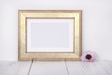 Stock photography golden picture frame lovely flower mock up for text message