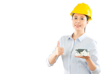 photo of thumbing up young lady architect