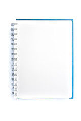 Open blank note book on white background