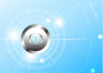 Vector circle tech and stop button on blue background.