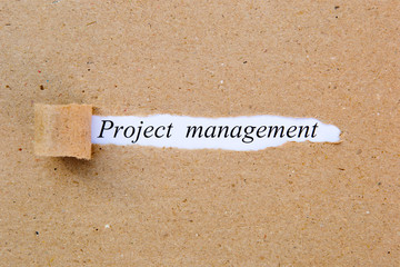 Project Management - printed text underneath torn brown paper
