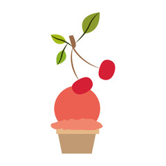 colorful silhouette of ball ice cream in cup with cherry and without contour vector illustration