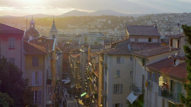Nice from top at sunset, France, 4k, UHD
