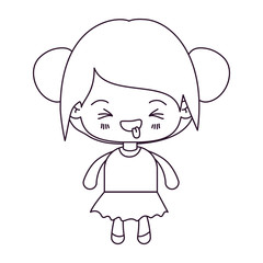 monochrome silhouette of kawaii little girl with collected hair and facial expression unpleasant vector illustration