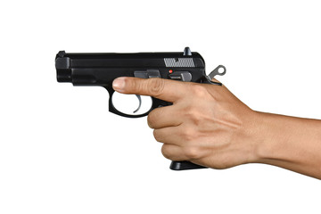 a hand with handgun single left hand