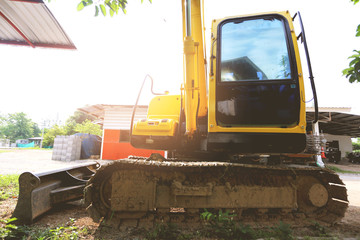 closeup backhoe standby waiting excavation of soil piling work
