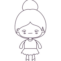 monochrome silhouette of kawaii little girl with collected hair and facial expression sad vector illustration