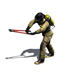 Firefighter cuts with pincerl - isolated on white Firefighter cuts with pincer - isolated on white 
Firefighter cuts with pincer - isolated on white background - 3D illustration
