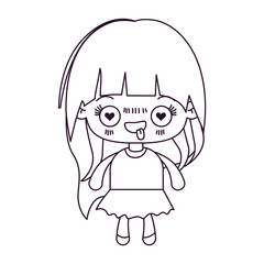 monochrome silhouette of kawaii little girl with long hair and facial expression enamored vector illustration
