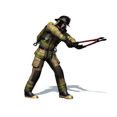 Firefighter cuts with pincer - isolated on white background - 3D illustration