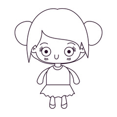 monochrome silhouette of kawaii cute little girl with collected hair vector illustration