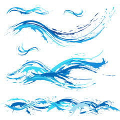 Sea and ocean waves, blue  paint blot, splashes, drops