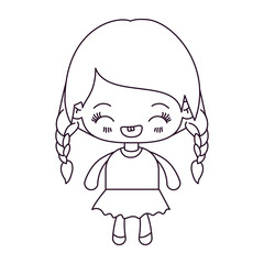 monochrome silhouette of kawaii little girl with braided hair and facial expression laughing vector illustration