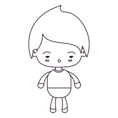 monochrome silhouette of kawaii little boy with facial expression sad vector illustration