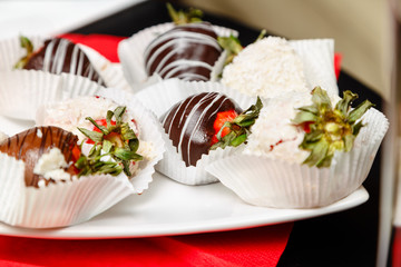 chocolate with fresh strawberries and glaze on the holiday table