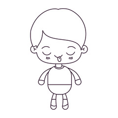 monochrome silhouette of kawaii little boy with funny facial expression vector illustration