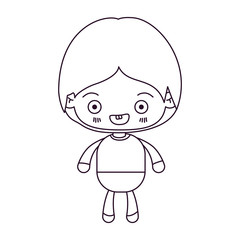 monochrome silhouette of kawaii little boy smiling vector illustration