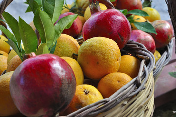 Pomegranates and oranges