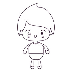 monochrome silhouette of kawaii little boy winking eye vector illustration