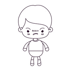 monochrome silhouette of kawaii little boy with facial expression angry vector illustration
