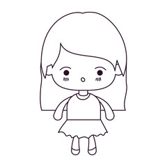 monochrome silhouette of kawaii little girl with straight hair and facial expression surprised vector illustration