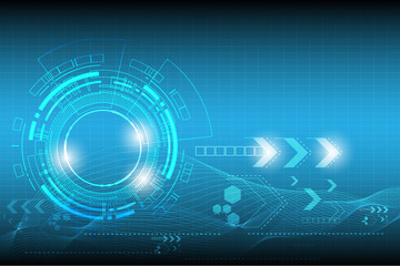 Vector circle technology design with various technological on blue background.