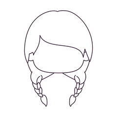monochrome silhouette of faceless head of little girl with two braids hairstyle vector illustration