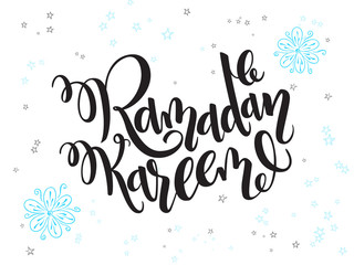 vector hand lettering greetings ramadan kareem text with doodle flowers and stars