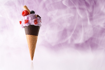 Ice cream cone flavored berries cold steam