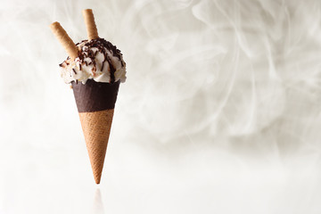 Ice cream cone flavored cream choco cold steam