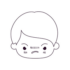 monochrome silhouette of kawaii head of little boy with facial expression angry vector illustration