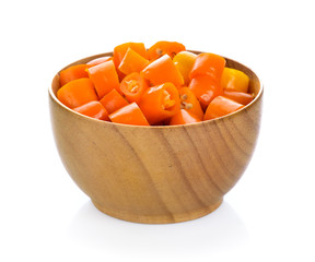 Chili slice in a cup on white background