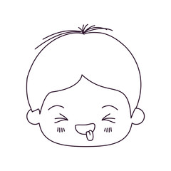 monochrome silhouette of kawaii head of little boy with facial expression funny with closed eyes vector illustration
