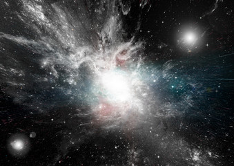 Stars, dust and gas nebula in a far galaxy