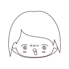 monochrome silhouette of kawaii head of little boy with facial expression furious in closeup vector illustration