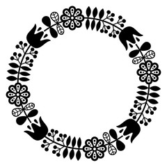 Obraz premium Finnish inspired round folk art pattern - black design, Nordic, Scandinavian style