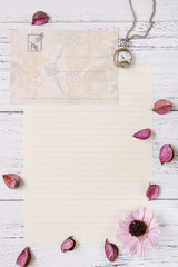 Flat lay stock photography purple flower petals letter envelope paper