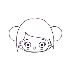 monochrome silhouette of kawaii head cute little girl with collected hair vector illustration