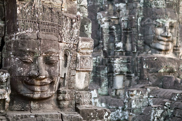 Giant stone face of Prasat Bayon temple in Angkor Thom, Cambodia