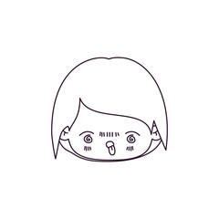 monochrome silhouette of kawaii head of little boy with facial expression furious vector illustration