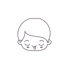 Obraz premium monochrome silhouette of kawaii head of little boy with funny facial expression vector illustration