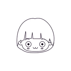 monochrome silhouette of facial expression surprised kawaii little girl vector illustration